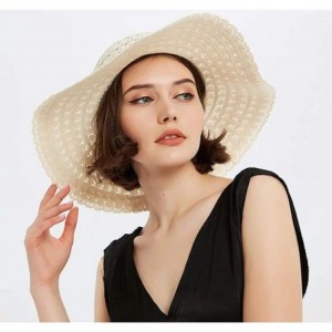 Sun Hats Wide Brim Summer Beach Sun Hats for Women UPF Woman Foldable Floppy Travel Packable Cotton Sun Hat - Beige - CL18RO8...