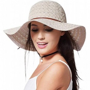 Sun Hats Wide Brim Summer Beach Sun Hats for Women UPF Woman Foldable Floppy Travel Packable Cotton Sun Hat - Beige - CL18RO8...