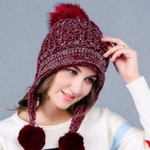 Skullies & Beanies Winter Beanie Hat for Women Warm Fleece Lined Pom Knit Hat Cute Outdoor Skull Cap - H-wine - CQ18YKX882N $...