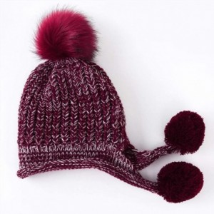 Skullies & Beanies Winter Beanie Hat for Women Warm Fleece Lined Pom Knit Hat Cute Outdoor Skull Cap - H-wine - CQ18YKX882N $...