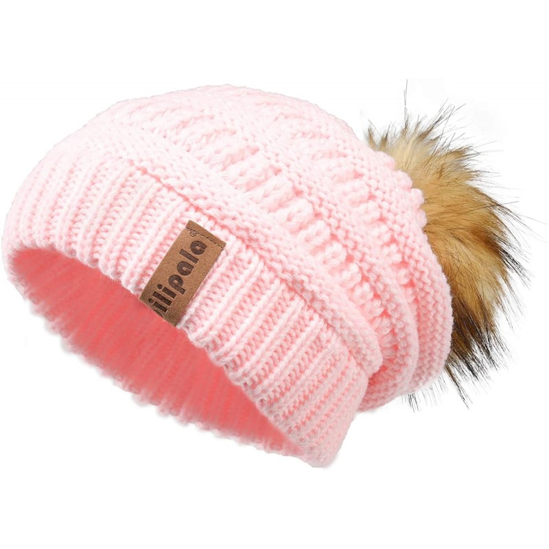 Skullies & Beanies Womens Winter Knit Beanie Hat Slouchy Warm Pom Pom Hat Faux Fur Caps for Women Ladies Girls - CU18YQO0ODU ...