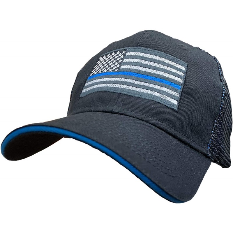 Baseball Caps Thin Blue Line Leo American Flag Hat Black/Blue mesh Back Snapback Cap Police - C112O5VDGDH $43.72