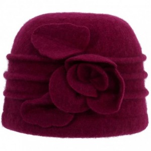 Skullies & Beanies Women's Winter Floral Warm Wool Cloche Bucket Hat Slouch Wrinkled Beanie Cap - Wine Red - CM188KMXYM5 $28.23