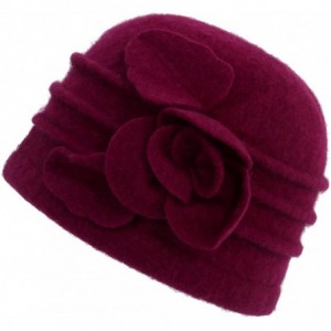 Skullies & Beanies Women's Winter Floral Warm Wool Cloche Bucket Hat Slouch Wrinkled Beanie Cap - Wine Red - CM188KMXYM5 $27.92
