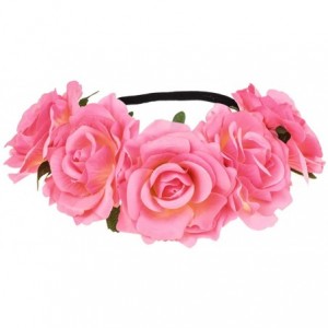 Headbands Custom Mexican Flower Crown Day of The Dead Hawaiian Boho Frida Floral - Pink-hb - CT198R29MWE $22.71