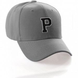 Baseball Caps Classic Baseball Hat Custom A to Z Initial Team Letter- Charcoal Cap White Black - Letter P - C518IDWIRYH $26.40