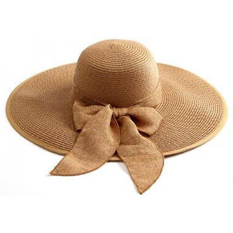 Sun Hats Women Crushable Two Tone Bow Casual Sun Straw Hat - Light Coffee - CI12FBZ3ZL1 $57.77