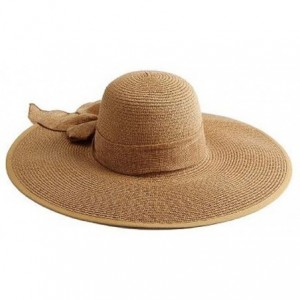 Sun Hats Women Crushable Two Tone Bow Casual Sun Straw Hat - Light Coffee - CI12FBZ3ZL1 $57.77