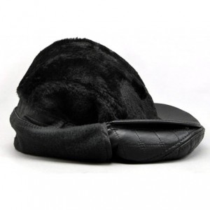 Newsboy Caps Faux Leather Black Velvet Inside Folding Ear Flap Flat Cap FFH218s57 - C911PAV6YI7 $40.32
