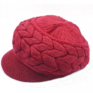 Skullies & Beanies Womens Fashion Winter Warm Knit Hat Woolen Snow Ski Caps with Visor - Red - CB126Y0V8V1 $8.44