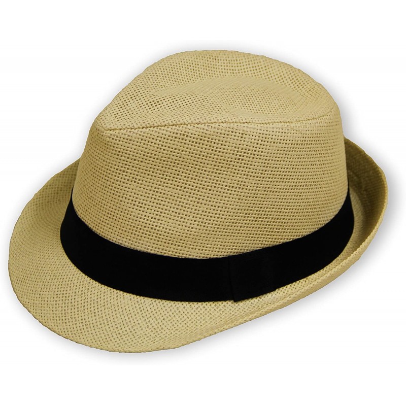 Fedoras Men/Women Straw Fedora Hat - Khaki - CH12EBOOFSP $33.82