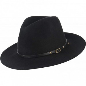 Fedoras Unisex Wool Fedora Hats Men Women Wide Brim Trilby Panama Hat with Belt Buckle - Black - CA193UXSA48 $26.33