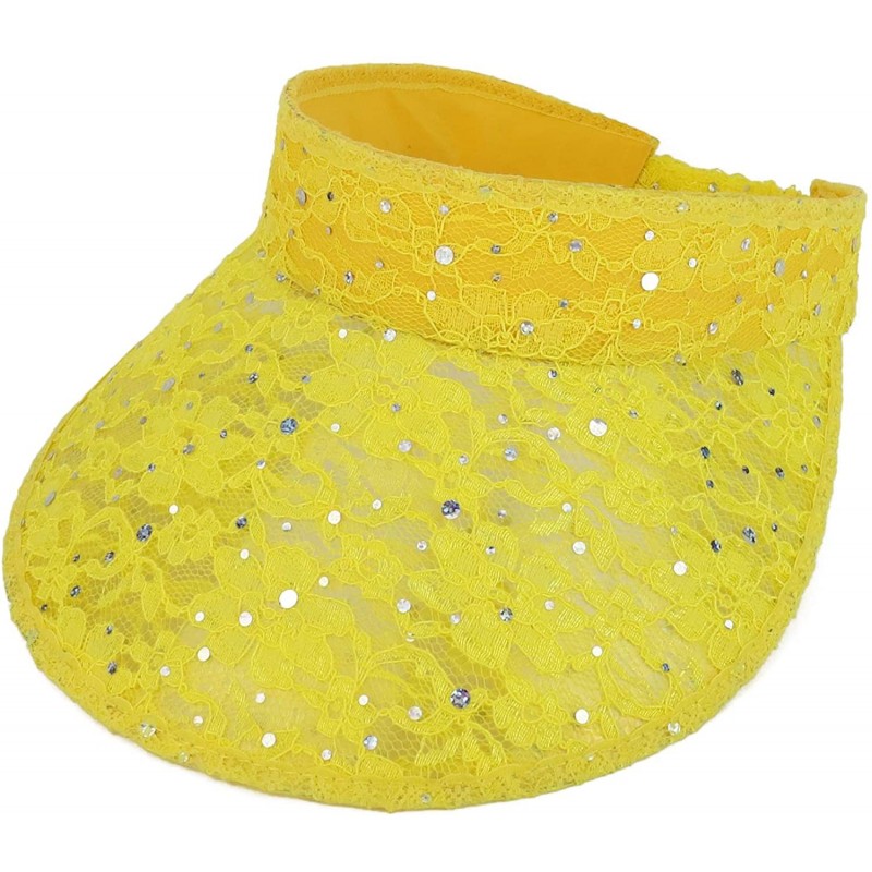 Visors Ladies Lace Glitter Summer Sun Visor Hat - Yellow - CO18UCI39TW $53.56