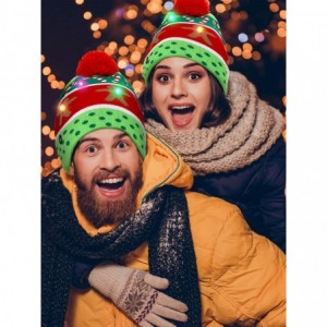 Skullies & Beanies 2 Pieces Christmas LED Light up Hat Xmas Beanie Hat LED Pom Pom Hat for Christmas Party (Candy Cane) - CM1...