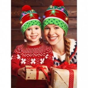 Skullies & Beanies 2 Pieces Christmas LED Light up Hat Xmas Beanie Hat LED Pom Pom Hat for Christmas Party (Candy Cane) - CM1...