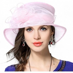 Bucket Hats Lady Derby Dress Church Cloche Hat Bow Bucket Wedding Bowler Hats - Floral-pink - CA182Z5MROE $43.54