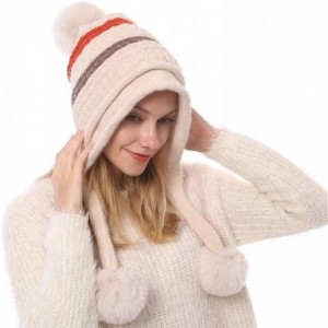 Skullies & Beanies Women Winter Peruvian Beanie Knitted Ski Cap with Ear Flaps Dual Layered Pompoms - Beige - CA18ZW3AE56 $18.41
