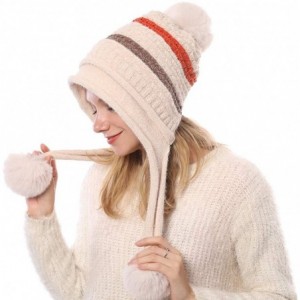 Skullies & Beanies Women Winter Peruvian Beanie Knitted Ski Cap with Ear Flaps Dual Layered Pompoms - Beige - CA18ZW3AE56 $19.64