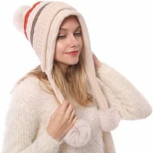 Skullies & Beanies Women Winter Peruvian Beanie Knitted Ski Cap with Ear Flaps Dual Layered Pompoms - Beige - CA18ZW3AE56 $12.28