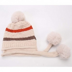 Skullies & Beanies Women Winter Peruvian Beanie Knitted Ski Cap with Ear Flaps Dual Layered Pompoms - Beige - CA18ZW3AE56 $12.28