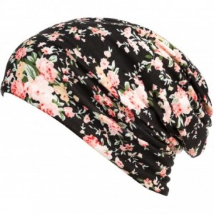 Skullies & Beanies Print Flower Cap Cancer Hats Beanie Stretch Casual Turbans for Women - Black - CT180DKEEEU $7.99