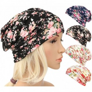 Skullies & Beanies Print Flower Cap Cancer Hats Beanie Stretch Casual Turbans for Women - Black - CT180DKEEEU $22.23