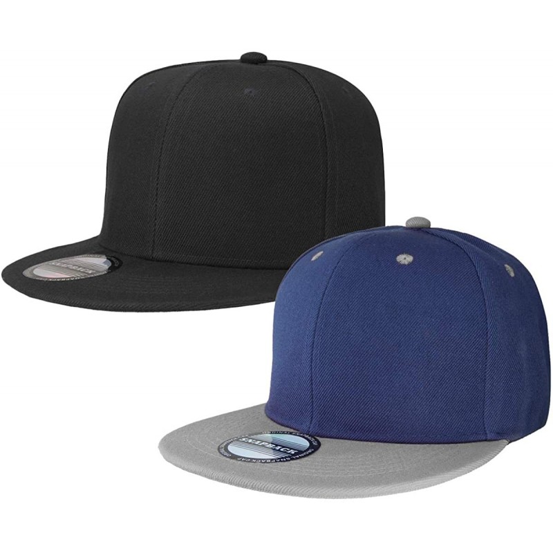 Baseball Caps Classic Snapback Hat Cap Hip Hop Style Flat Bill Blank Solid Color Adjustable Size - 2pcs Black & Navy/Grey - C...