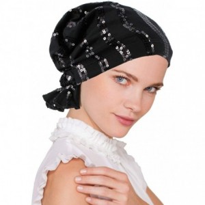 Skullies & Beanies The Abbey Cap in Cotton Knit Chemo Caps Cancer Hats for Women - 08- Sequin Black (Cotton Knit) - C211J9D4J...