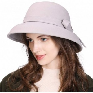 Bucket Hats Women Winter Wool Bucket Hat 1920s Vintage Cloche Bowler Hat with Bow/Flower Accent - Grey00366 - C618AQNIDW3 $47.36