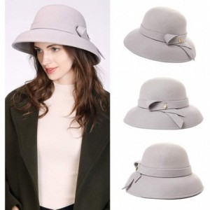 Bucket Hats Women Winter Wool Bucket Hat 1920s Vintage Cloche Bowler Hat with Bow/Flower Accent - Grey00366 - C618AQNIDW3 $24.76