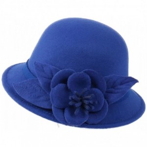 Bucket Hats Womens Flower Felt Cloche Bucket Hat Dress Winter Cap Fashion - Royal Blue - CF1880UUIW5 $32.66