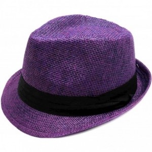 Fedoras Men/Women Classic Lightweight Straw Fedora Hat w/Band - Purple - CC180ELEU4D $31.17