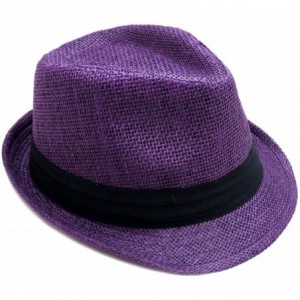 Fedoras Men/Women Classic Lightweight Straw Fedora Hat w/Band - Purple - CC180ELEU4D $29.75