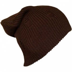 Skullies & Beanies Frayed Torn Vintage Style Long Slouch Beanie - Brown - CO1283JYZTN $18.80