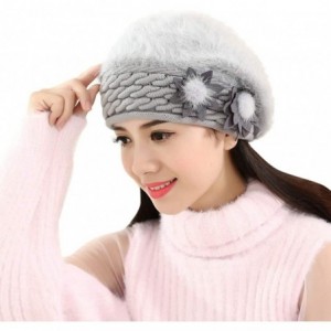 Berets Women Winter Hats Wool Bucket Hat Floral Dress Beanie Fur French Beret Caps Warm Knit Hat (Gray) - CT18LUDOUI4 $22.72