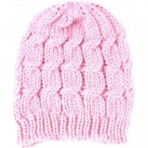 Skullies & Beanies Women's Winter Knit Crochet Knitting Wool Braided Baggy Beanie Ski Hat Cap - Pink - CP11QD2AYUV $21.30