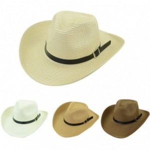 Sun Hats Floppy Foldable Man Unisex Belt Straw Beach Sun Summer Hat Wide Brim (Coffee) - Coffee - CA18GD9E8HN $18.49