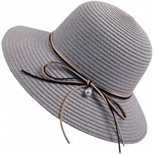 Sun Hats Wide Brim Summer Beach Sun Straw Hats for Women UPF 50 Foldable Floppy - Gray - C318XI5XQZ9 $30.38