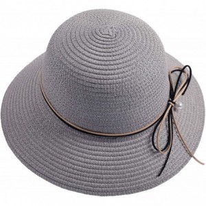 Sun Hats Wide Brim Summer Beach Sun Straw Hats for Women UPF 50 Foldable Floppy - Gray - C318XI5XQZ9 $30.03