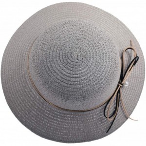 Sun Hats Wide Brim Summer Beach Sun Straw Hats for Women UPF 50 Foldable Floppy - Gray - C318XI5XQZ9 $11.31