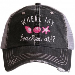 Baseball Caps Where My Beaches at Ocean Shells Trucker Hat - Pink - CJ180LUARY3 $50.13