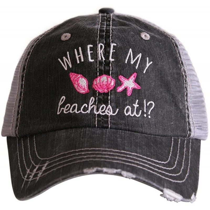 Baseball Caps Where My Beaches at Ocean Shells Trucker Hat - Pink - CJ180LUARY3 $50.72