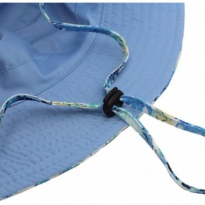Sun Hats Women Bucket Hat Packable Cotton Reversible Sun Hat with Detachable Cord - Blue - CZ18QGTTAKW $27.77
