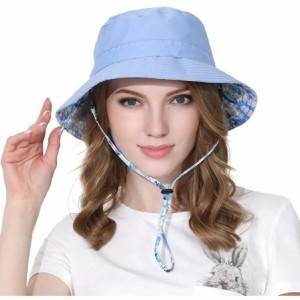 Sun Hats Women Bucket Hat Packable Cotton Reversible Sun Hat with Detachable Cord - Blue - CZ18QGTTAKW $27.77