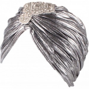 Sun Hats Shiny Turban Hat Headwraps Twist Pleated Hair Wrap Stretch Turban - Silver Crystal - CI18Y50O8N7 $23.46