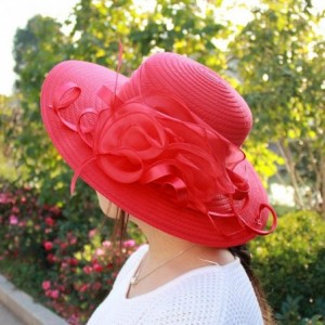 Sun Hats Fashion Women's Organza Floral Wide Brim Kentucky Derby Church Dress Sun Hat Summer Beach Cap - Blue - C518SAO85WR $...