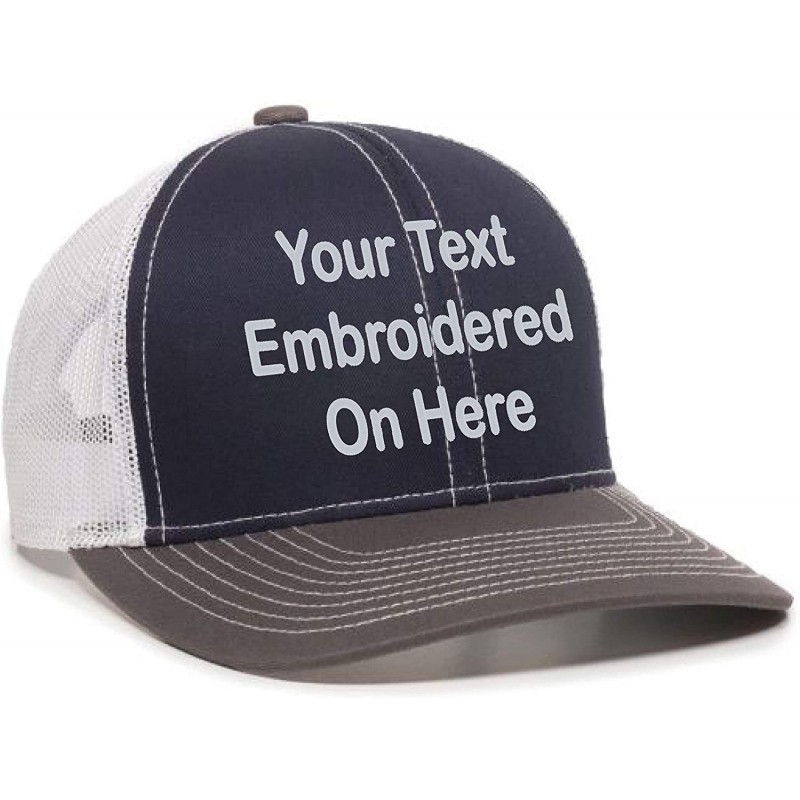 Baseball Caps Custom Trucker Mesh Back Hat Embroidered Your Own Text Curved Bill Outdoorcap - Navy/White/Charcoal - CU18K5KRQ...