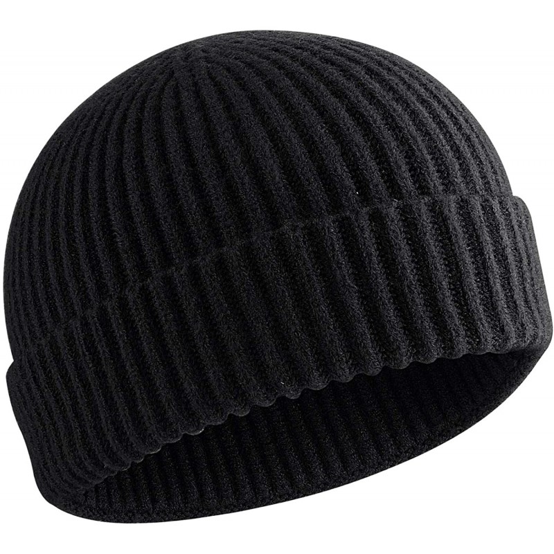 Skullies & Beanies 50% Wool Short Knit Fisherman Beanie for Men Women Winter Cuffed Hats - 1black - C118Z362ICI $19.14