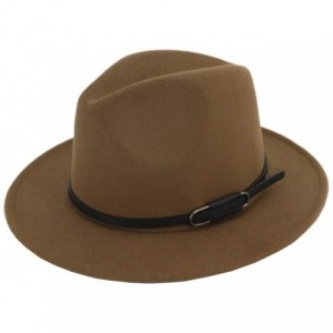 Fedoras Men Women Ethnic Felt Fedora Hat Wide Brim Panama Hats with Band - Khaki Belt - CX19995G099 $14.32
