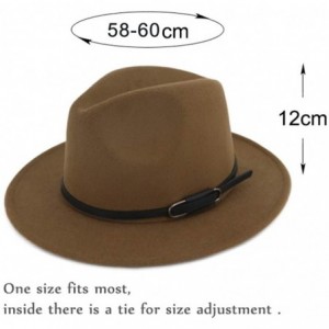 Fedoras Men Women Ethnic Felt Fedora Hat Wide Brim Panama Hats with Band - Khaki Belt - CX19995G099 $27.90